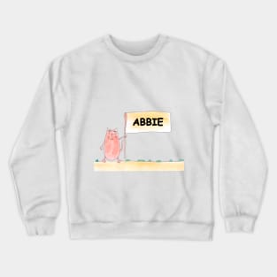 ABBIE name. Personalized gift for birthday your friend. Cat character holding a banner Crewneck Sweatshirt